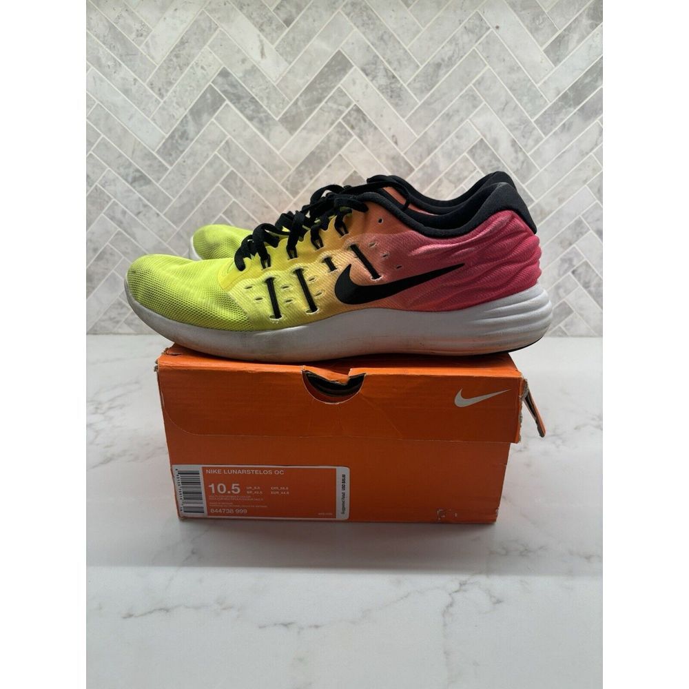 Nike Lunarstelos OC Neon Yellow Pink 844738-999 Running‎ Sneakers Mens Size 10.5